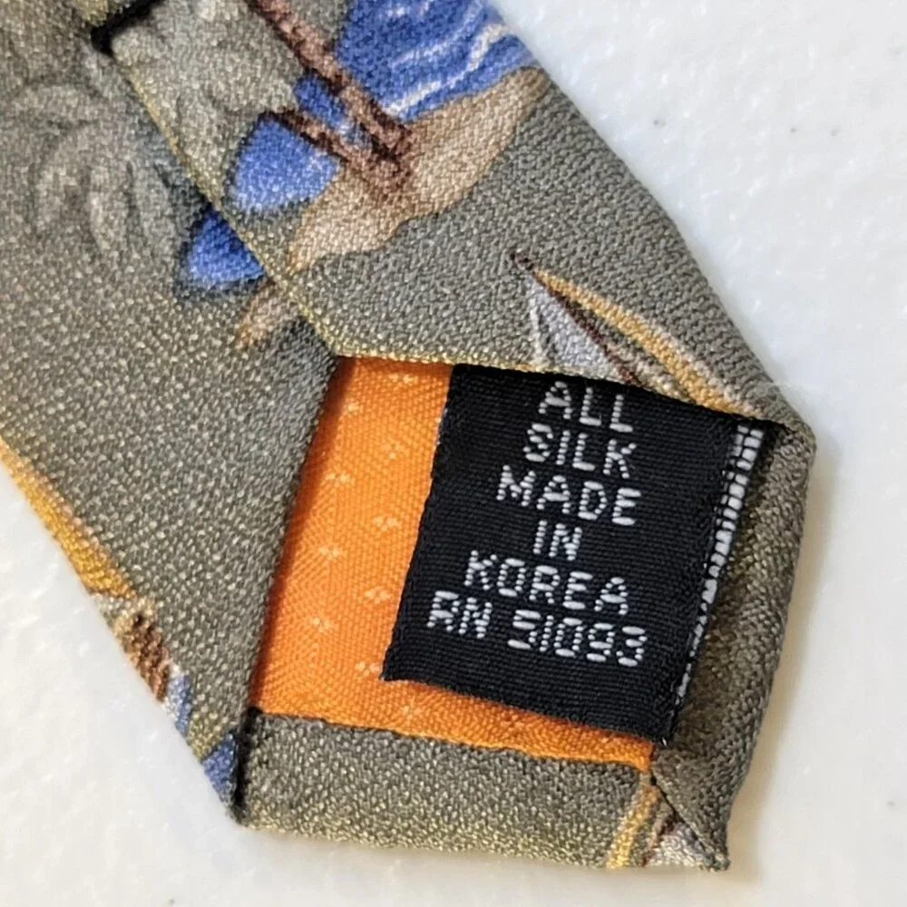 Tango Mens Coastal Silk Tie Sailboat Palm Tree Nautical Neutral Beach‎ Long